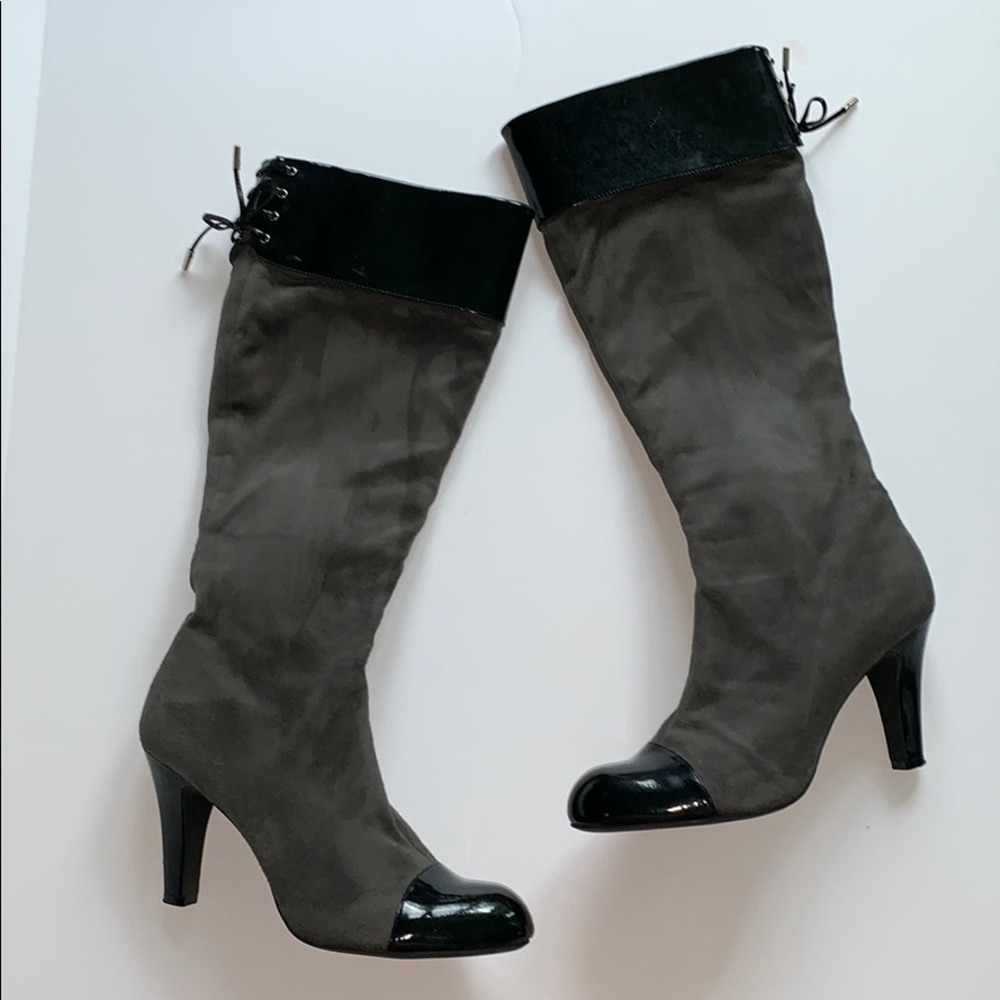 BCBGirls Suede Grey and Black Heeled Tall Boots!
